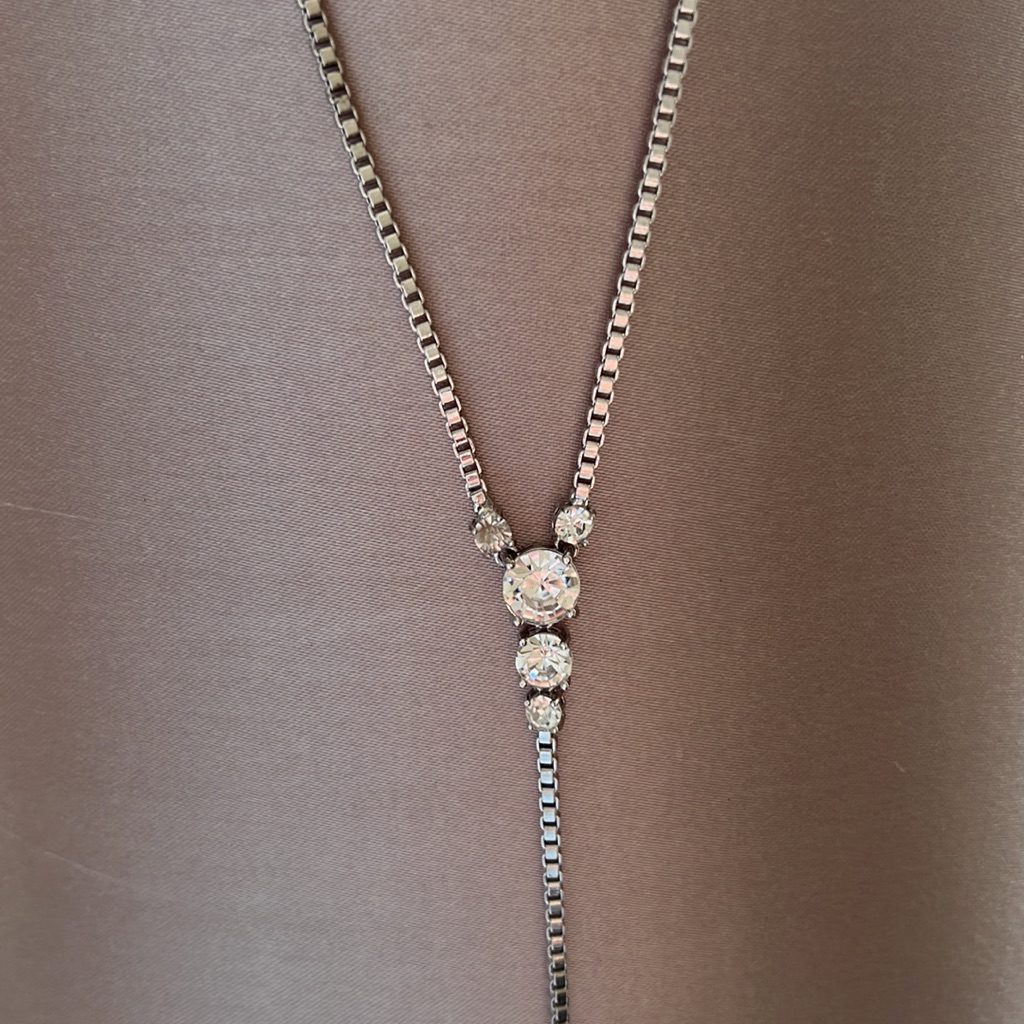 Silver Long Rhinestone Necklace